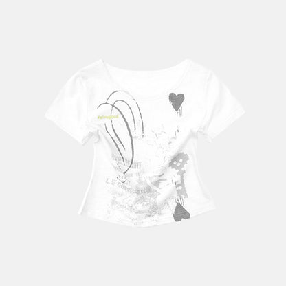 innomoood Castle Print Vintage Slim Short Women&