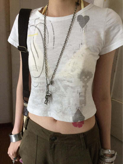 innomoood Castle Print Vintage Slim Short Women&