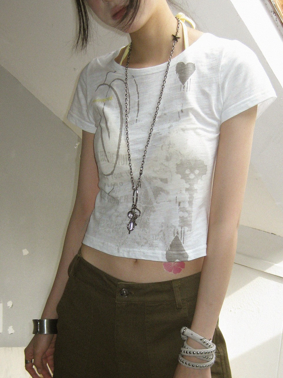innomoood Castle Print Vintage Slim Short Women&