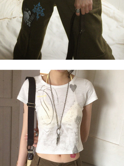 innomoood Castle Print Vintage Slim Short Women&