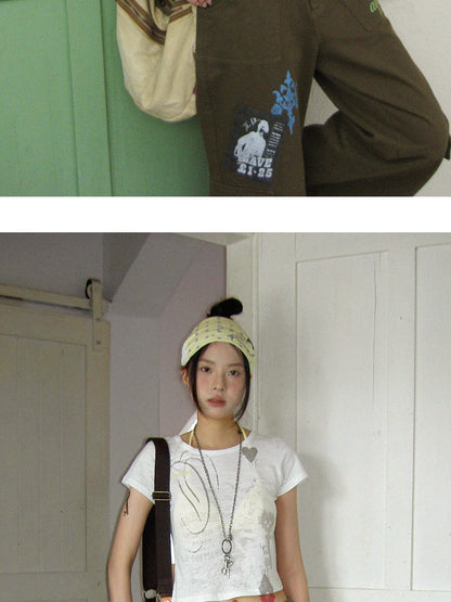 innomoood Castle Print Vintage Slim Short Women&