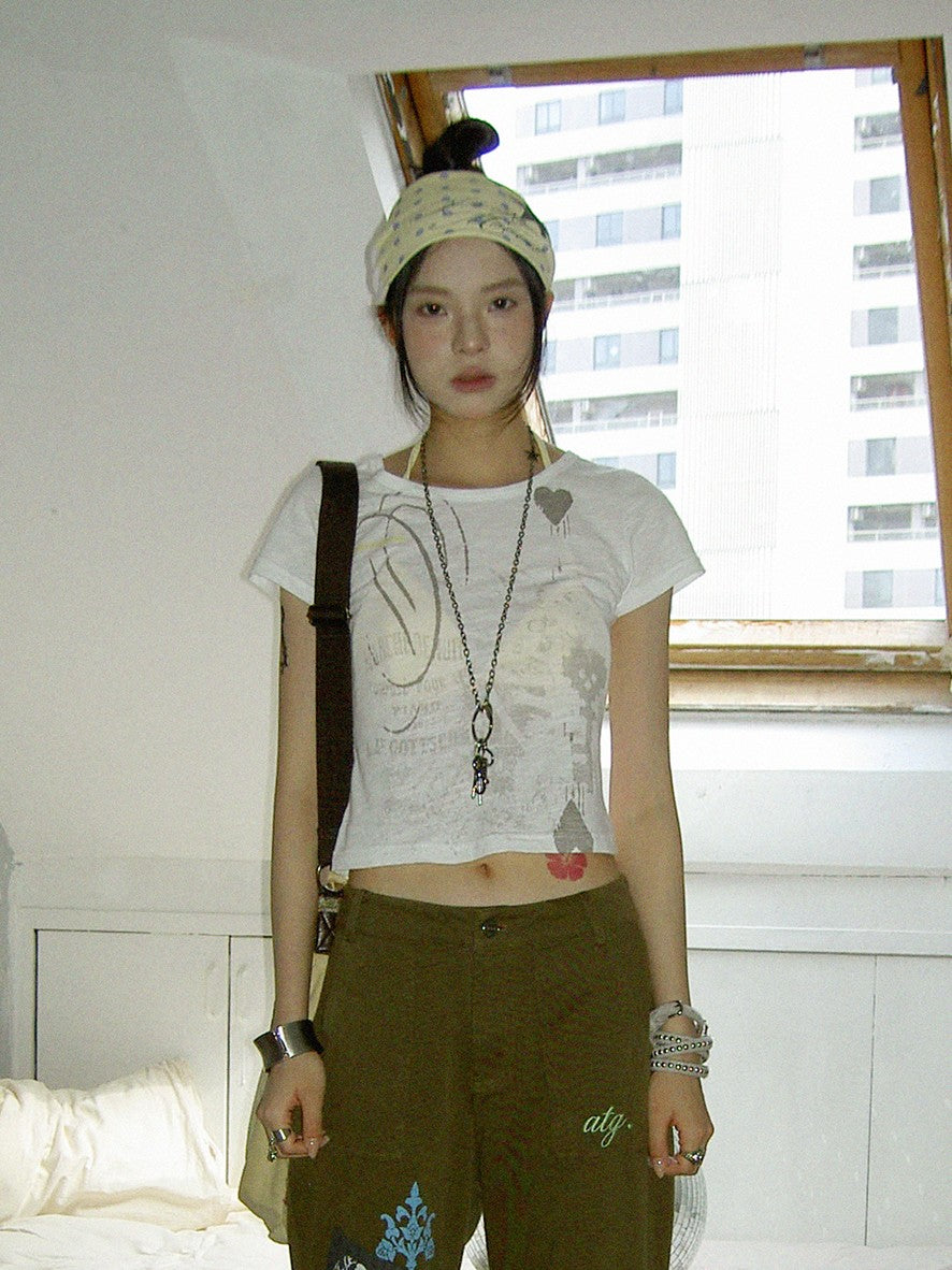 innomoood Castle Print Vintage Slim Short Women&