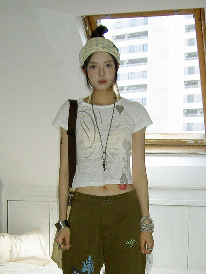 innomoood Castle Print Vintage Slim Short Women&