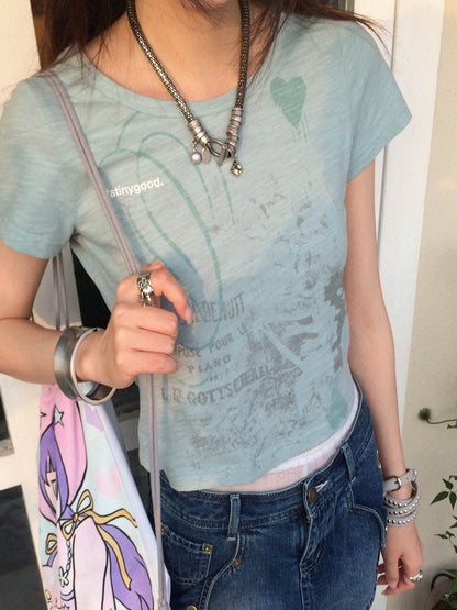 innomoood Castle Print Vintage Slim Short Women&