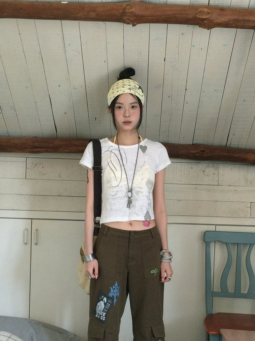 innomoood Castle Print Vintage Slim Short Women&
