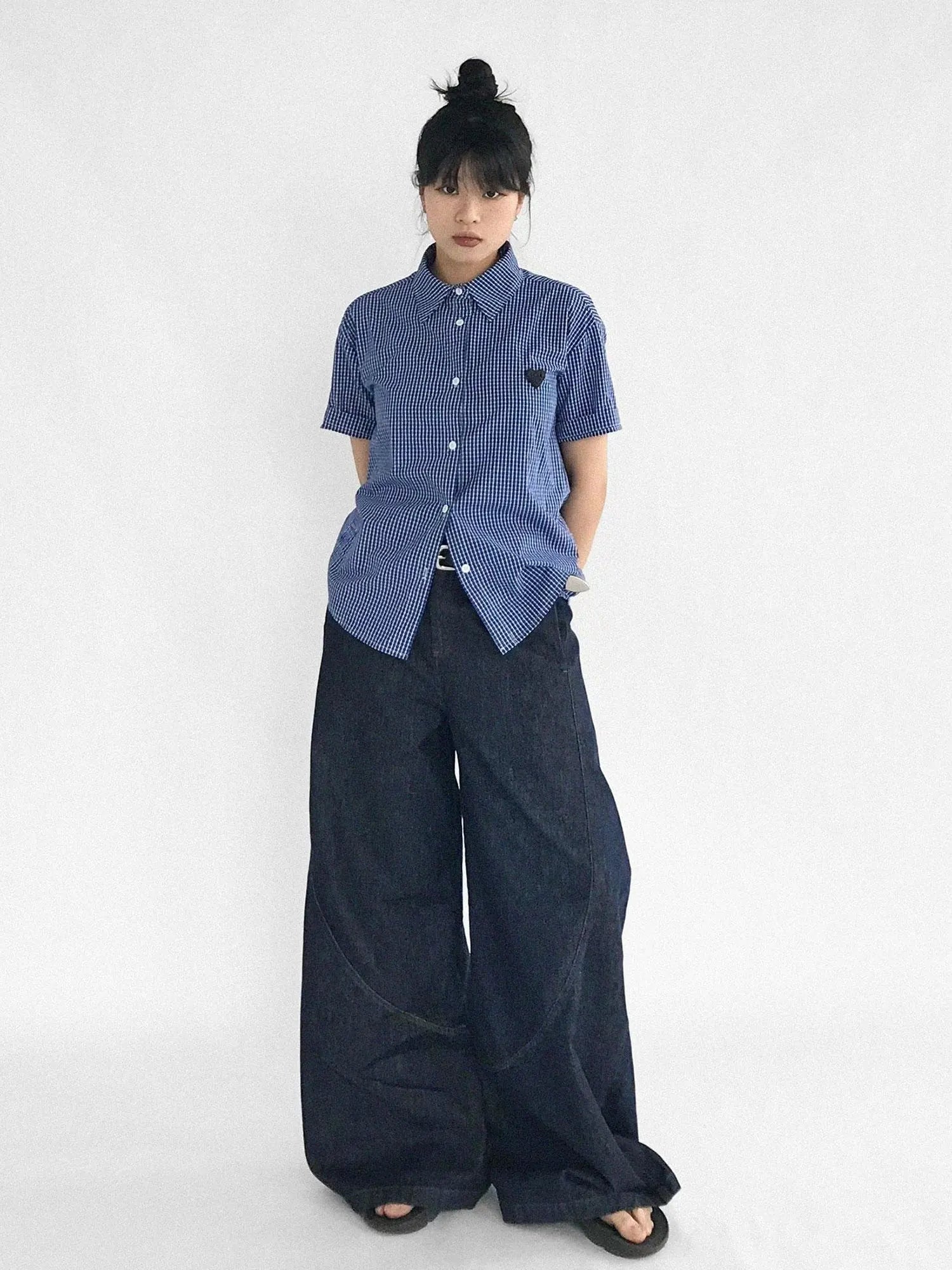 Classic Blue White Checked Slim Fit Short Sleeve Shirt