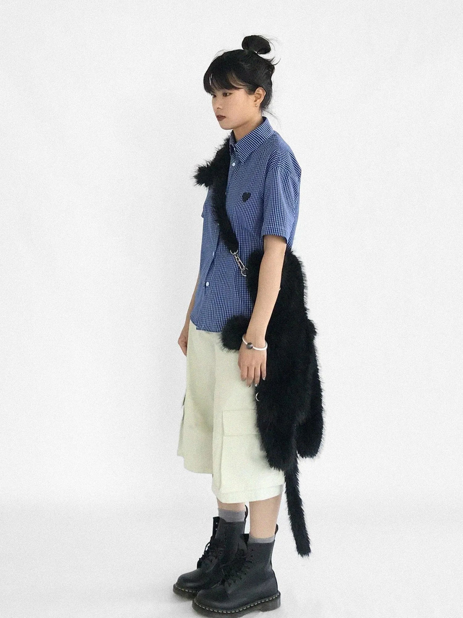 Classic Blue White Checked Slim Fit Short Sleeve Shirt