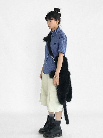 Classic Blue White Checked Slim Fit Short Sleeve Shirt