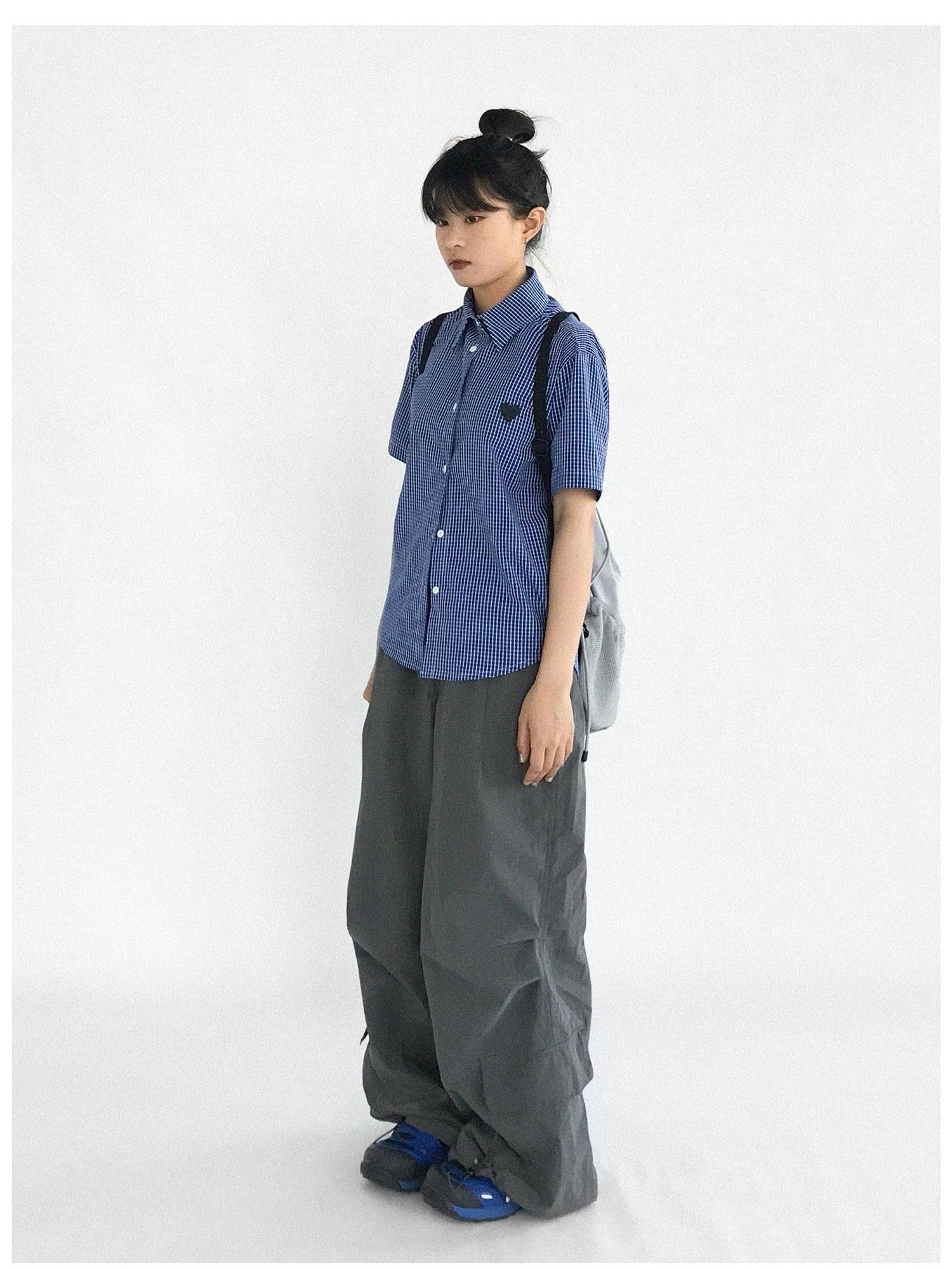 innomoood Classic Blue White Checked Slim Fit Short Sleeve Shirt