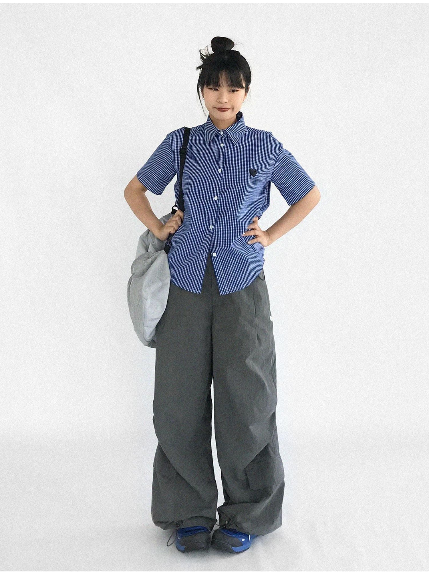 innomoood Classic Blue White Checked Slim Fit Short Sleeve Shirt