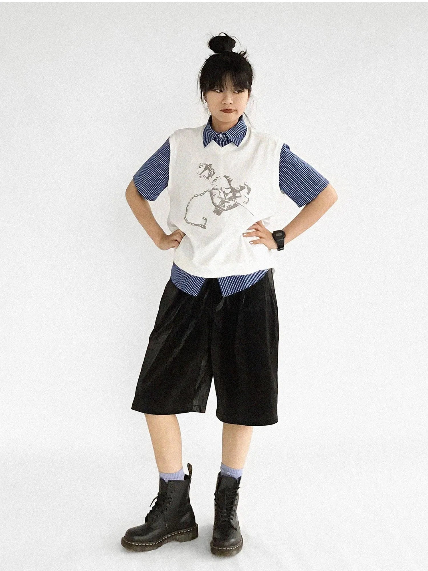 Classic Blue White Checked Slim Fit Short Sleeve Shirt