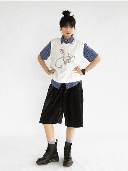 Classic Blue White Checked Slim Fit Short Sleeve Shirt