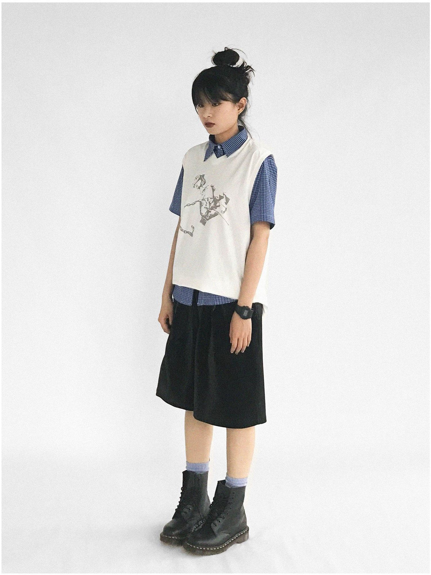 innomoood Classic Blue White Checked Slim Fit Short Sleeve Shirt