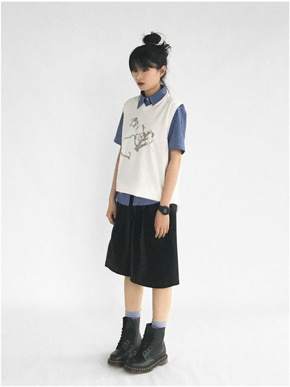 innomoood Classic Blue White Checked Slim Fit Short Sleeve Shirt