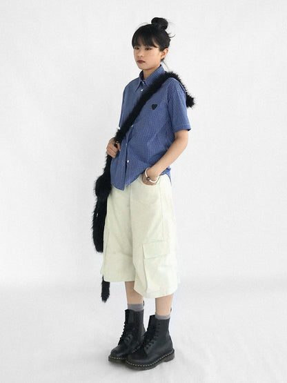 innomoood Classic Blue White Checked Slim Fit Short Sleeve Shirt