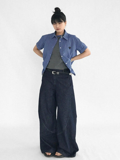 Classic Blue White Checked Slim Fit Short Sleeve Shirt