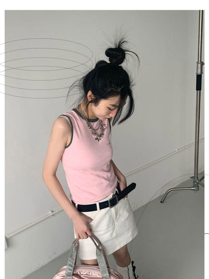 innomoood Color Block Stretch Sleeveless Vest Y2K Retro Fit