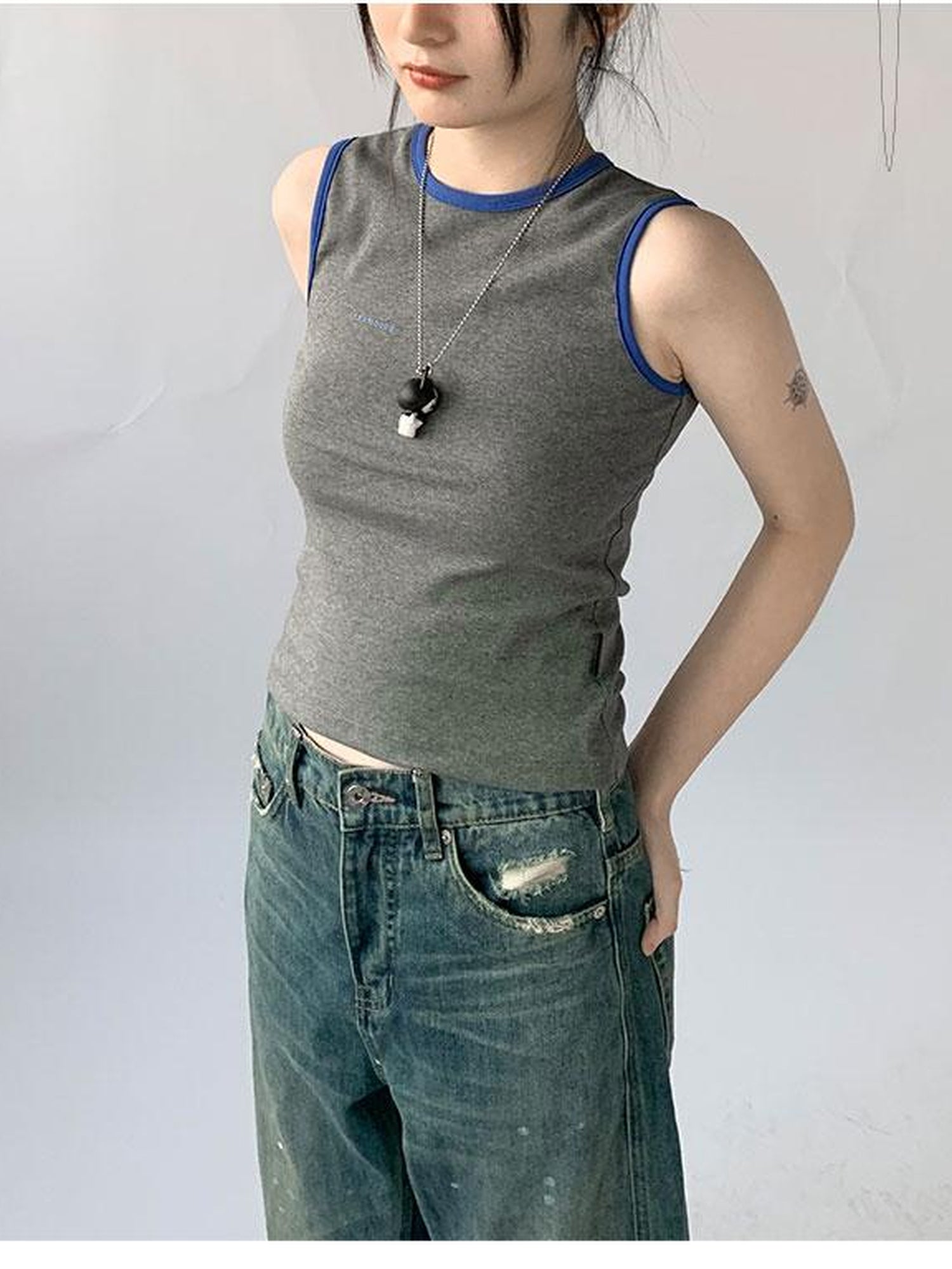 innomoood Color Block Stretch Sleeveless Vest Y2K Retro Fit