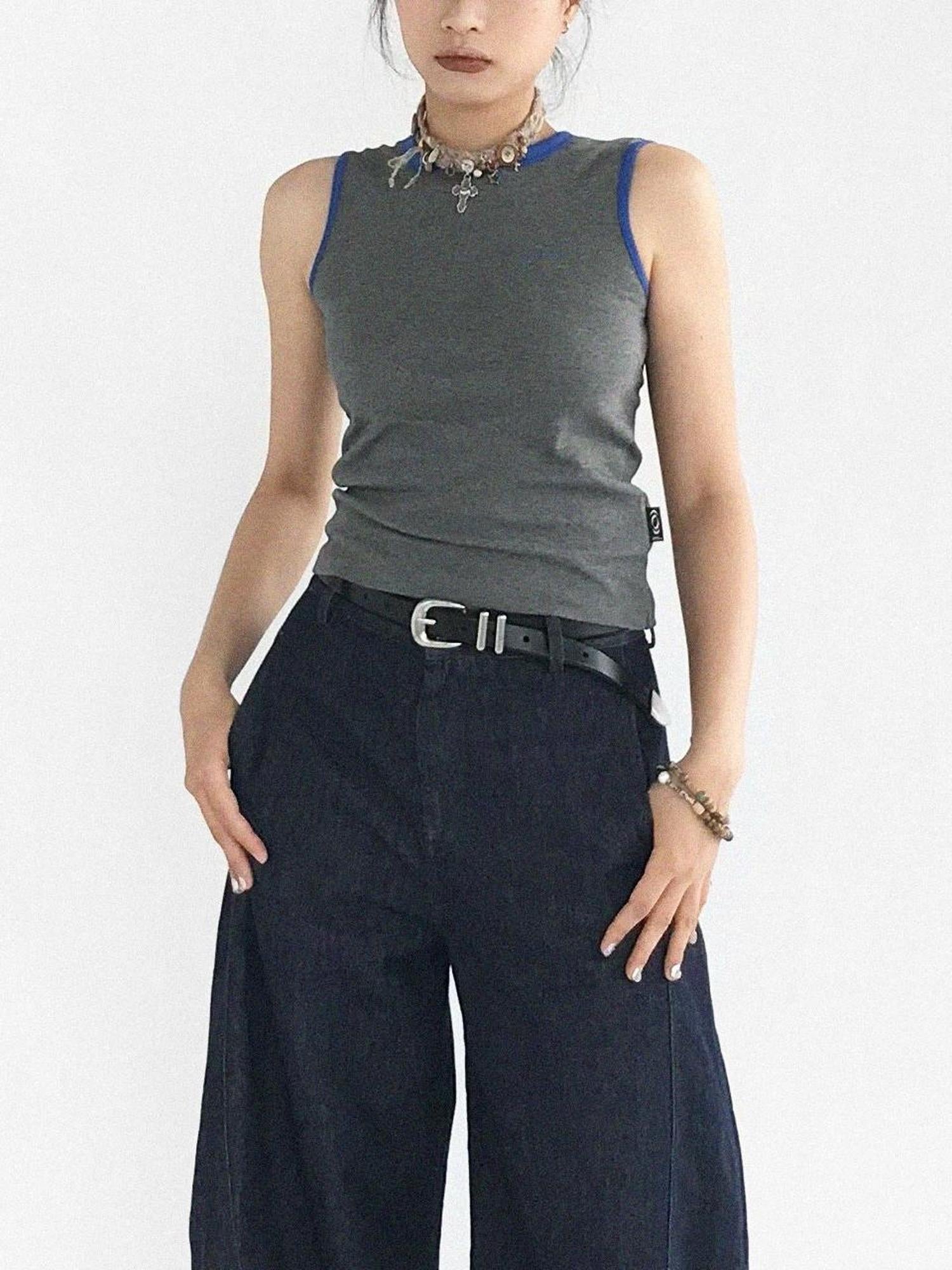 innomoood Color Block Stretch Sleeveless Vest Y2K Retro Fit