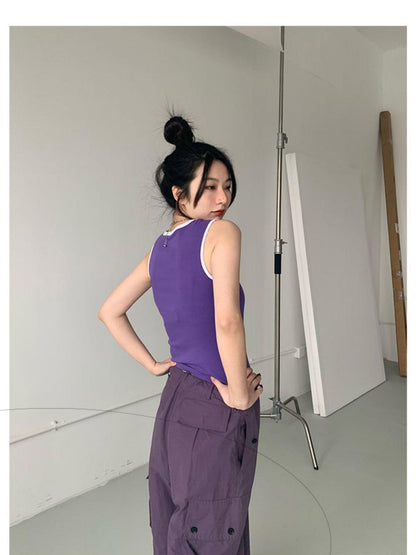 innomoood Color Block Stretch Sleeveless Vest Y2K Retro Fit