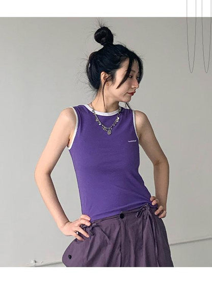 innomoood Color Block Stretch Sleeveless Vest Y2K Retro Fit