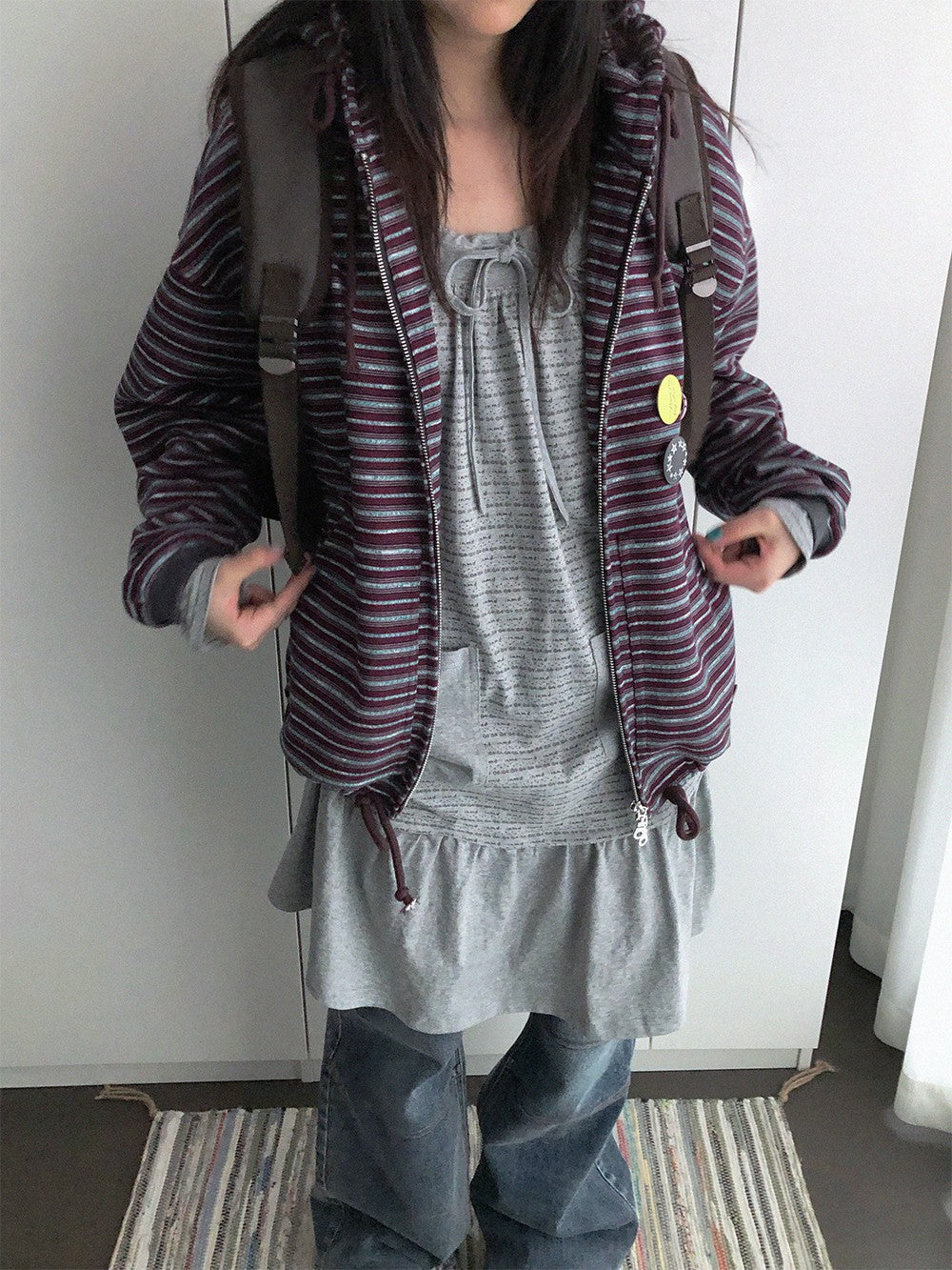 innomoood Color Block Striped Loose Fit Cotton Blend Women&