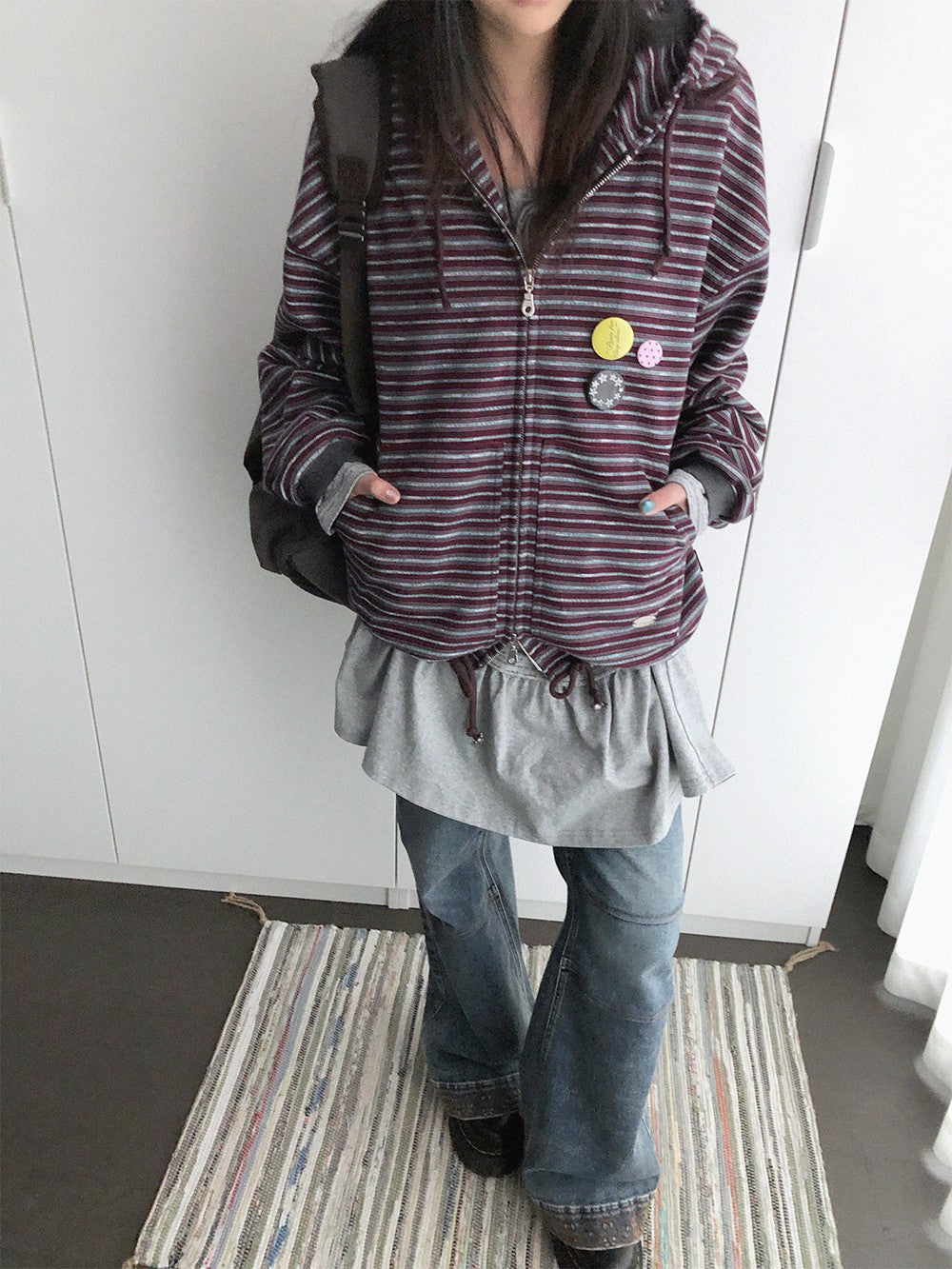 innomoood Color Block Striped Loose Fit Cotton Blend Women&