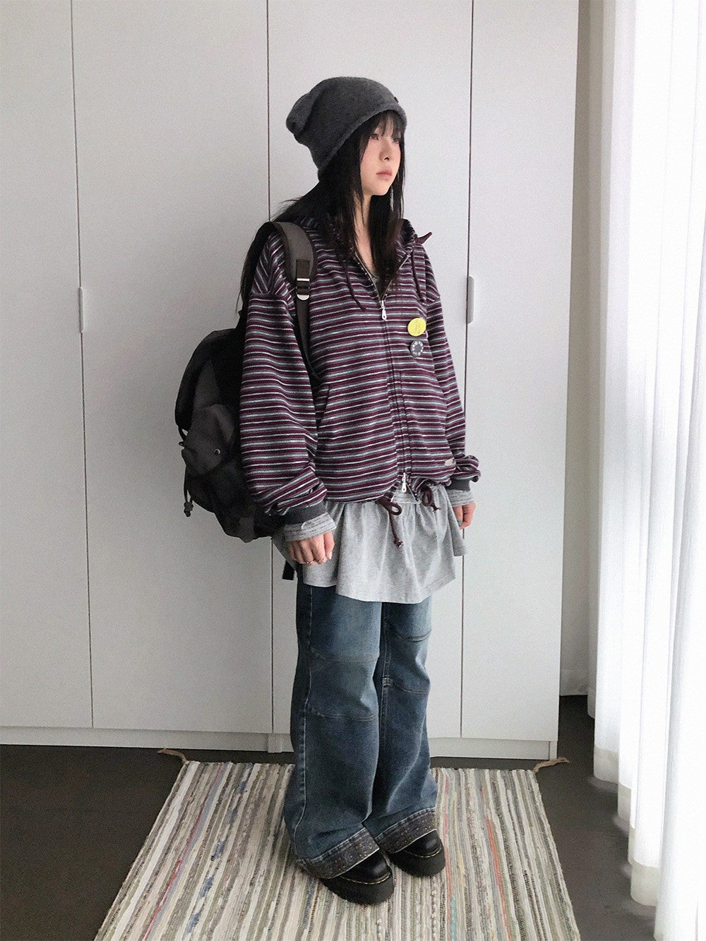 innomoood Color Block Striped Loose Fit Cotton Blend Women&