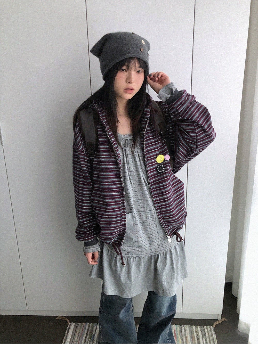 innomoood Color Block Striped Loose Fit Cotton Blend Women&