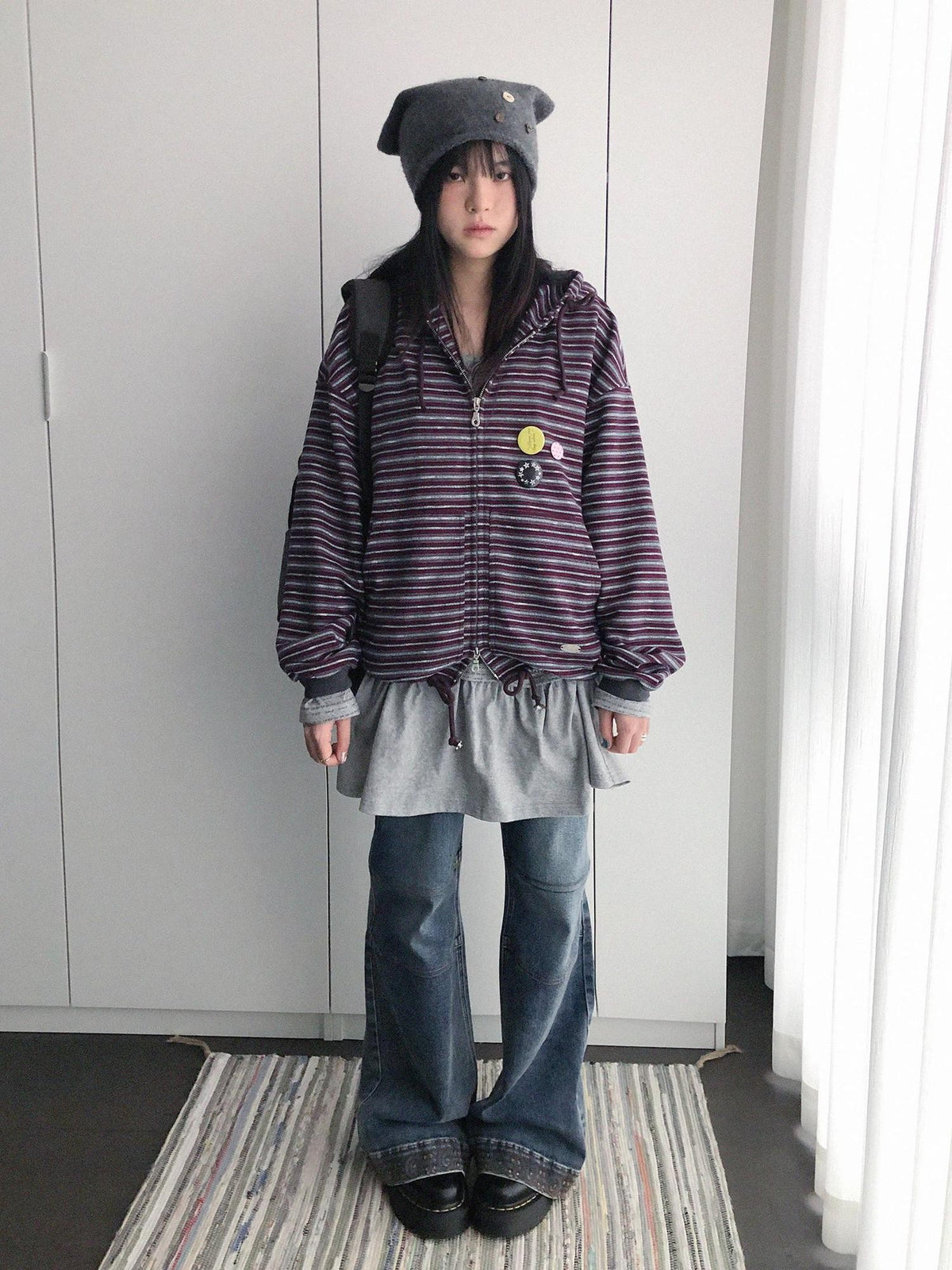 innomoood Color Block Striped Loose Fit Cotton Blend Women&
