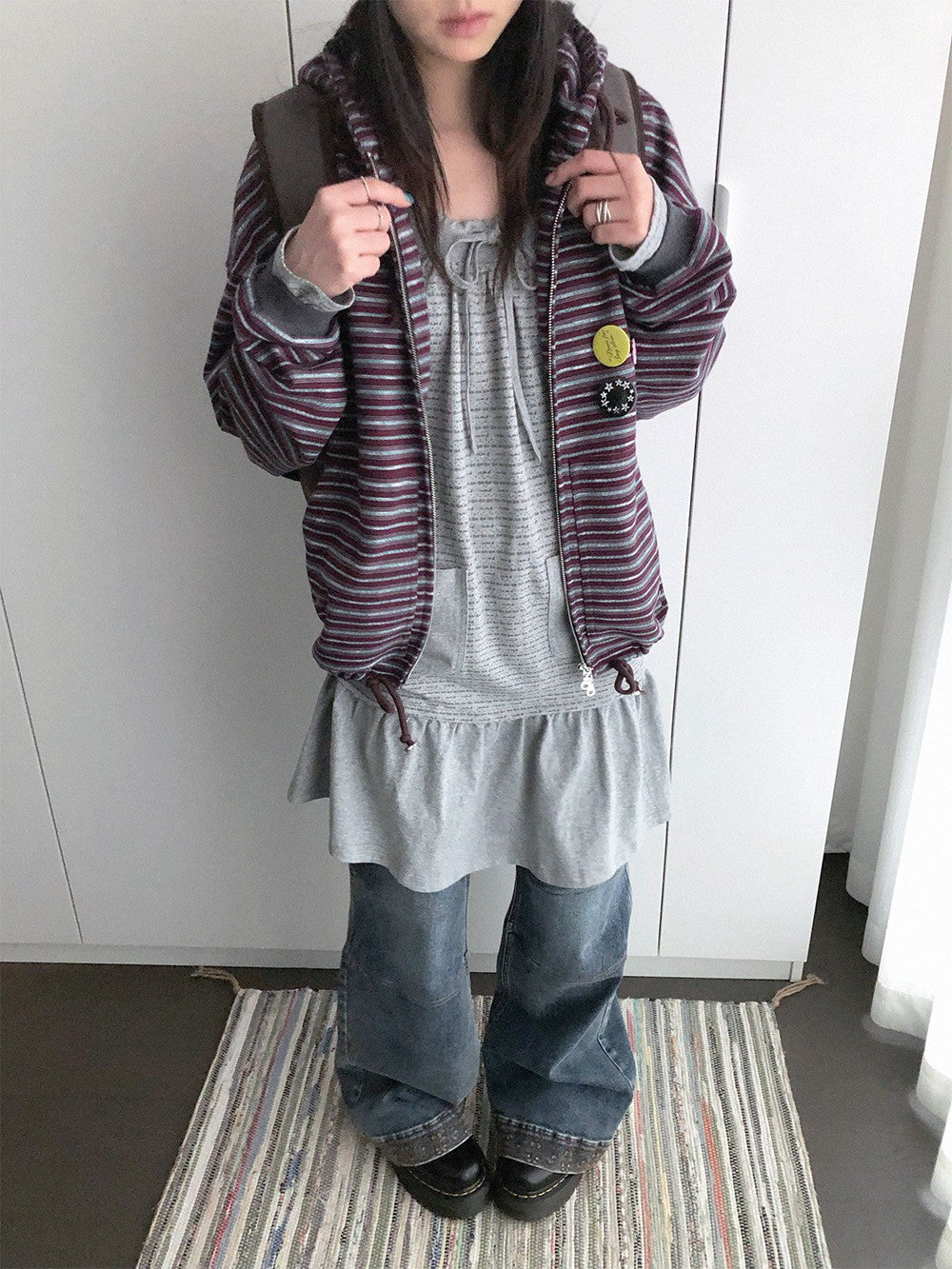 innomoood Color Block Striped Loose Fit Cotton Blend Women&