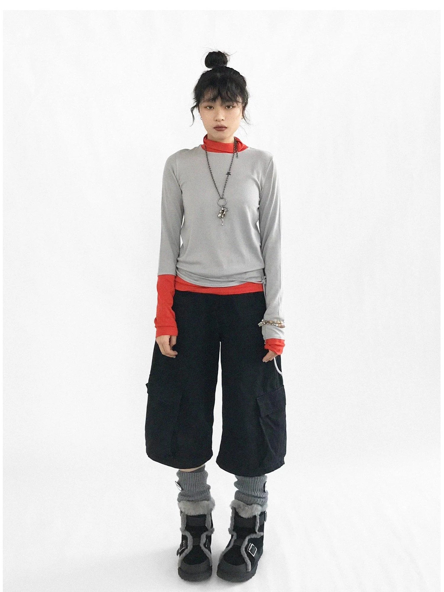 Contrast Trim Mock Neck Knit Base Layer