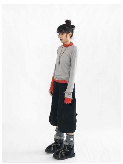 innomoood Contrast Trim Mock Neck Knit Base Layer