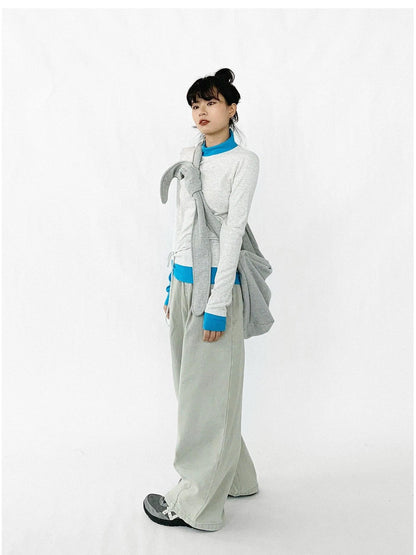 Contrast Trim Mock Neck Knit Base Layer