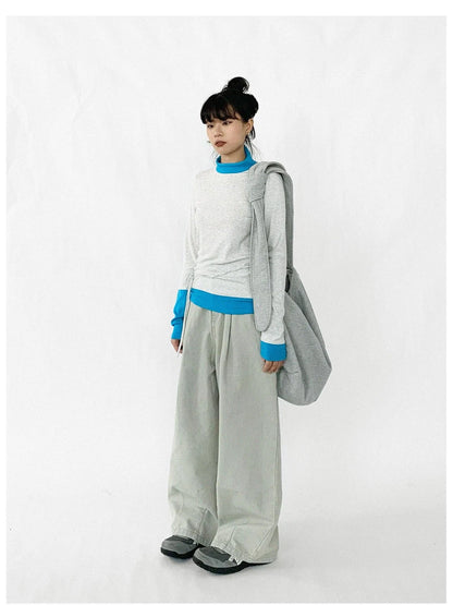 Contrast Trim Mock Neck Knit Base Layer