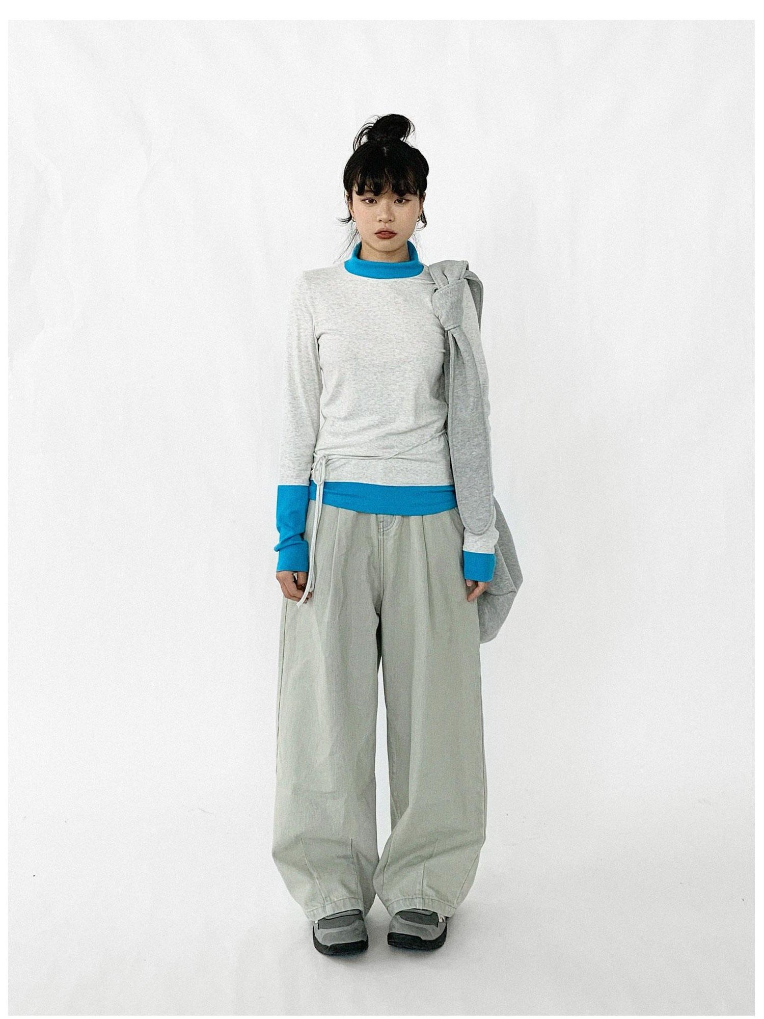 innomoood Contrast Trim Mock Neck Knit Base Layer