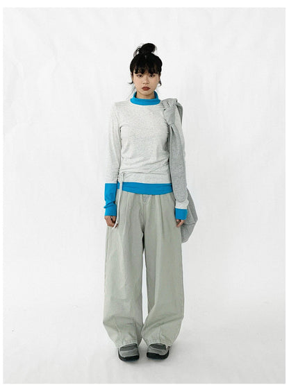 innomoood Contrast Trim Mock Neck Knit Base Layer