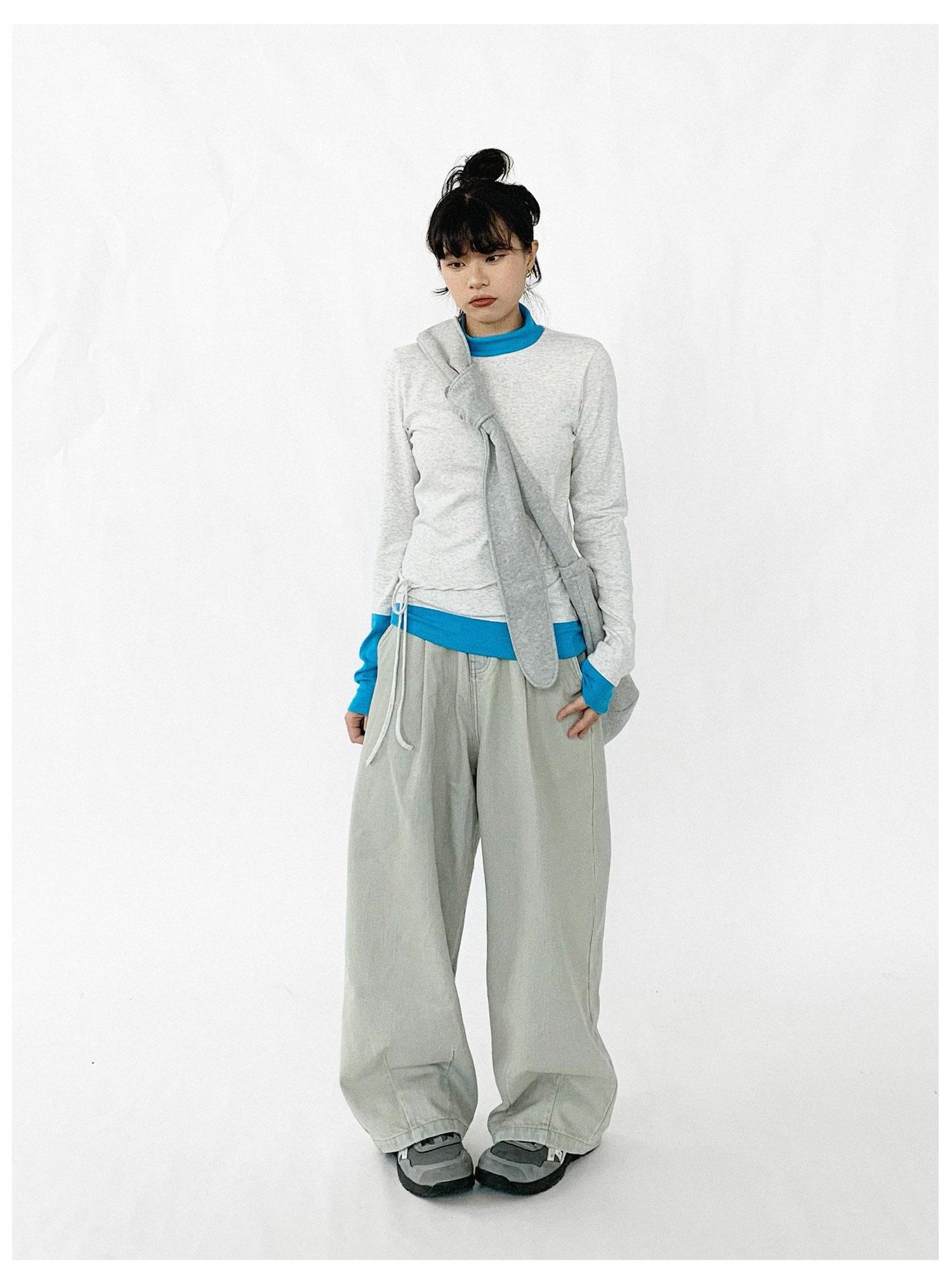 innomoood Contrast Trim Mock Neck Knit Base Layer