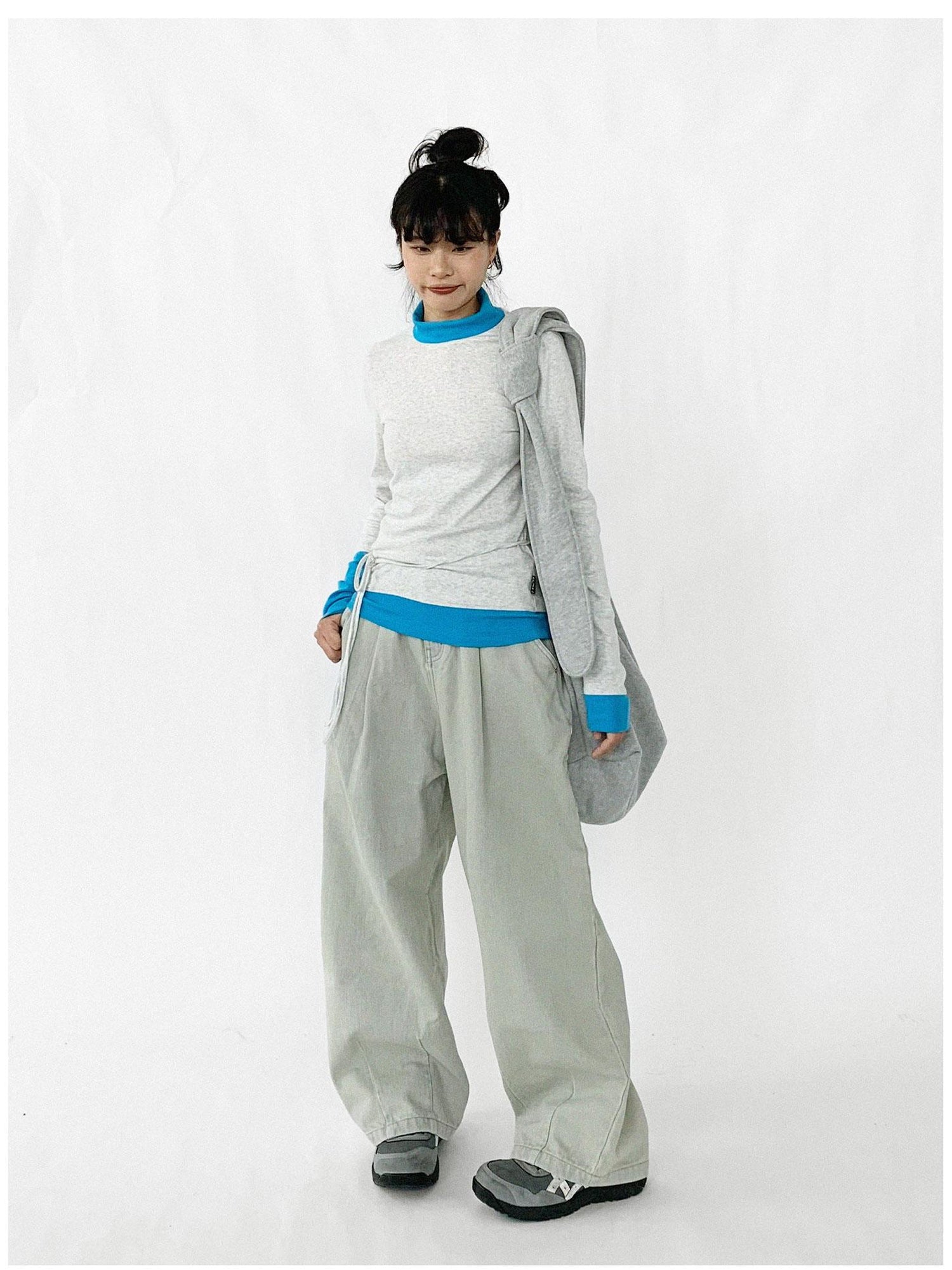 innomoood Contrast Trim Mock Neck Knit Base Layer