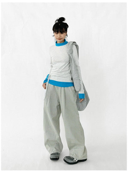 Contrast Trim Mock Neck Knit Base Layer