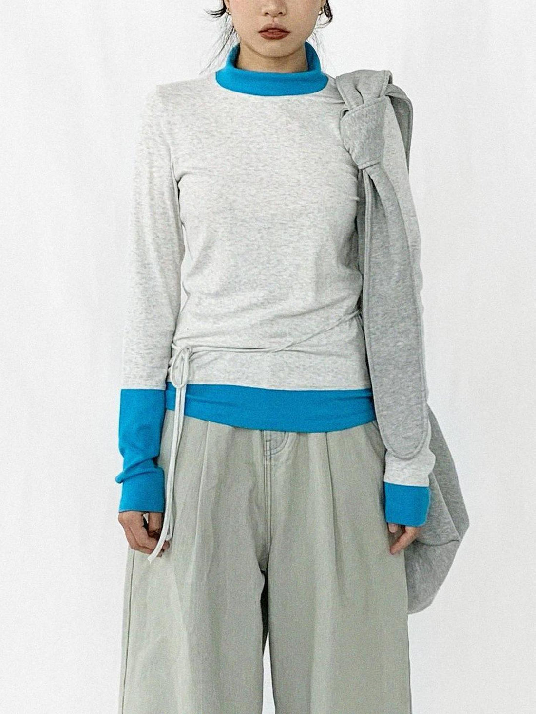 innomoood Contrast Trim Mock Neck Knit Base Layer