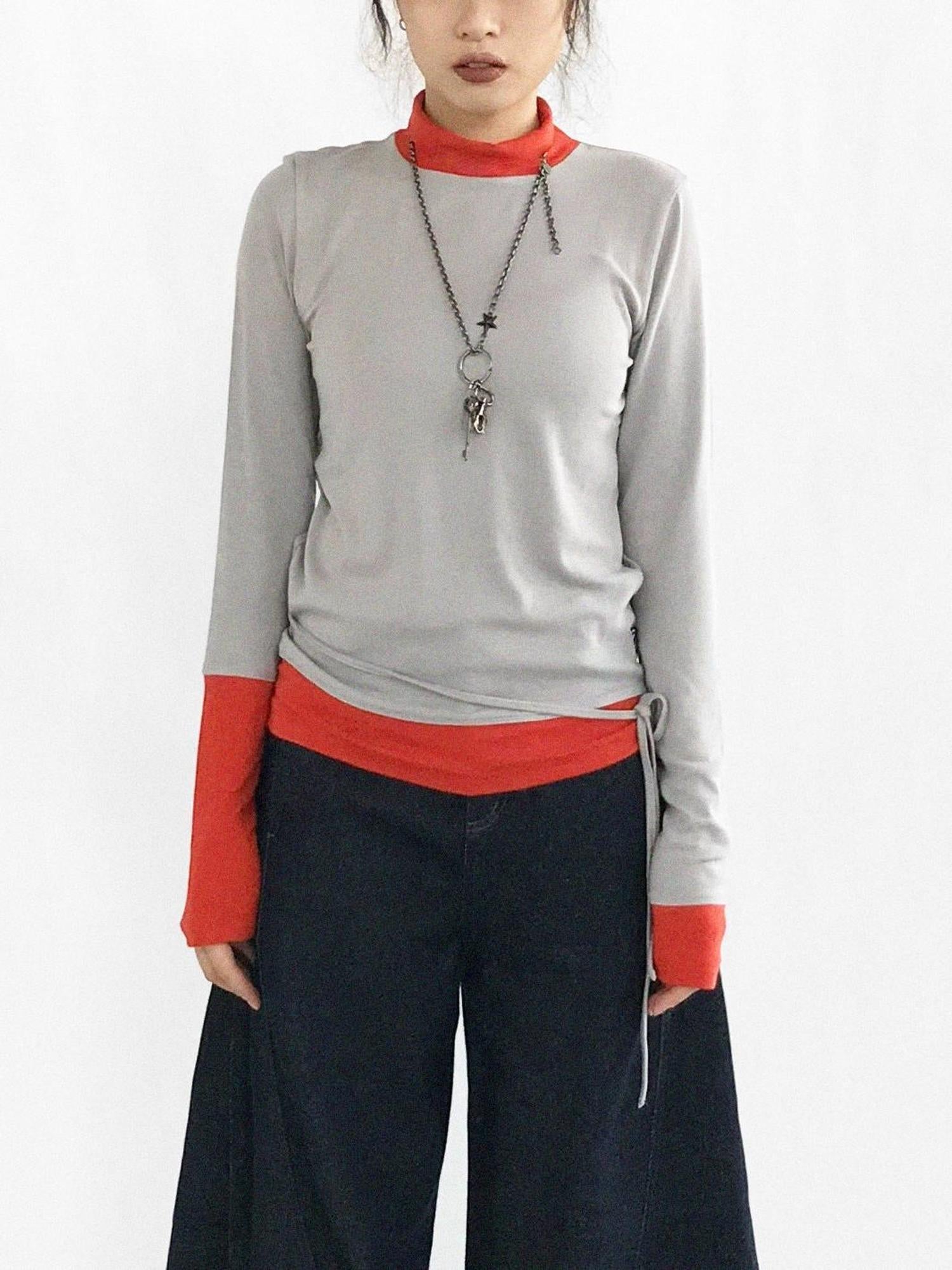 innomoood Contrast Trim Mock Neck Knit Base Layer