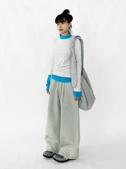 Contrast Trim Mock Neck Knit Base Layer