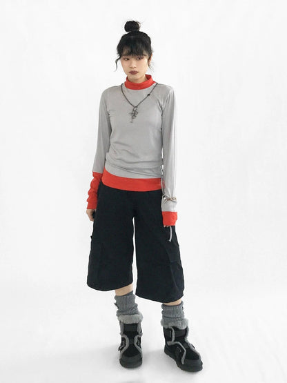 Contrast Trim Mock Neck Knit Base Layer