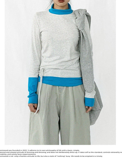 innomoood Contrast Trim Mock Neck Knit Base Layer