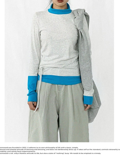 Contrast Trim Mock Neck Knit Base Layer