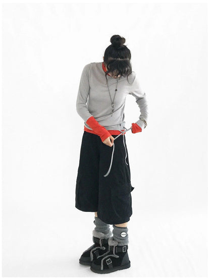 Contrast Trim Mock Neck Knit Base Layer