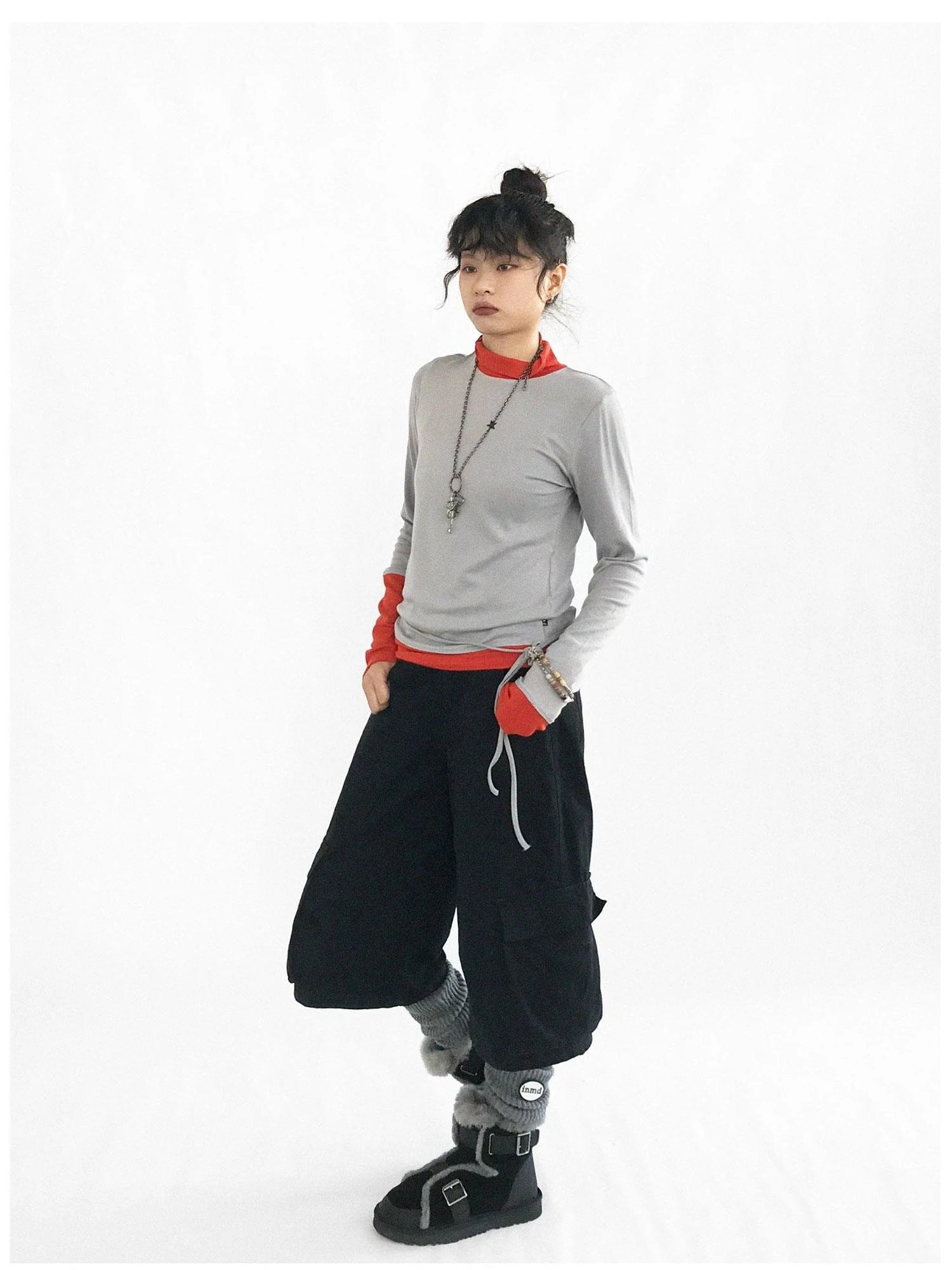 Contrast Trim Mock Neck Knit Base Layer