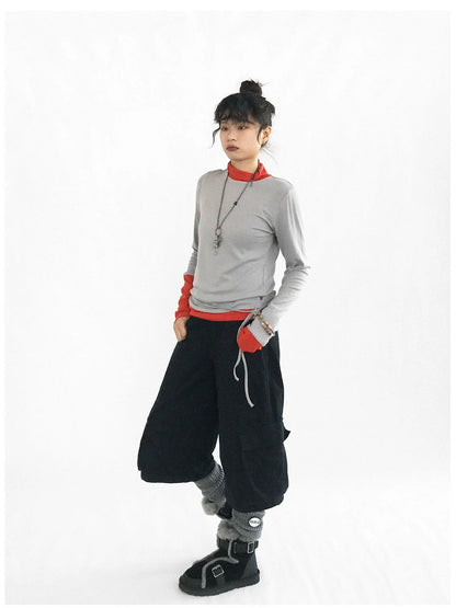 Contrast Trim Mock Neck Knit Base Layer