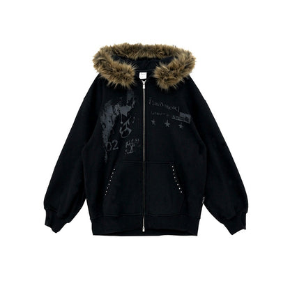 innomoood_Corner_Sticker_Print_Detachable_Fur_Collar_Rivet_Women&